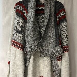 Knox Rose Gray and Red Patterned Cardigan